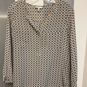 Joie Cream and Blue Geometric Blouse